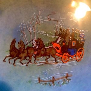 Vintage large Irish ashtray winter scene horse buggy ceramic painted